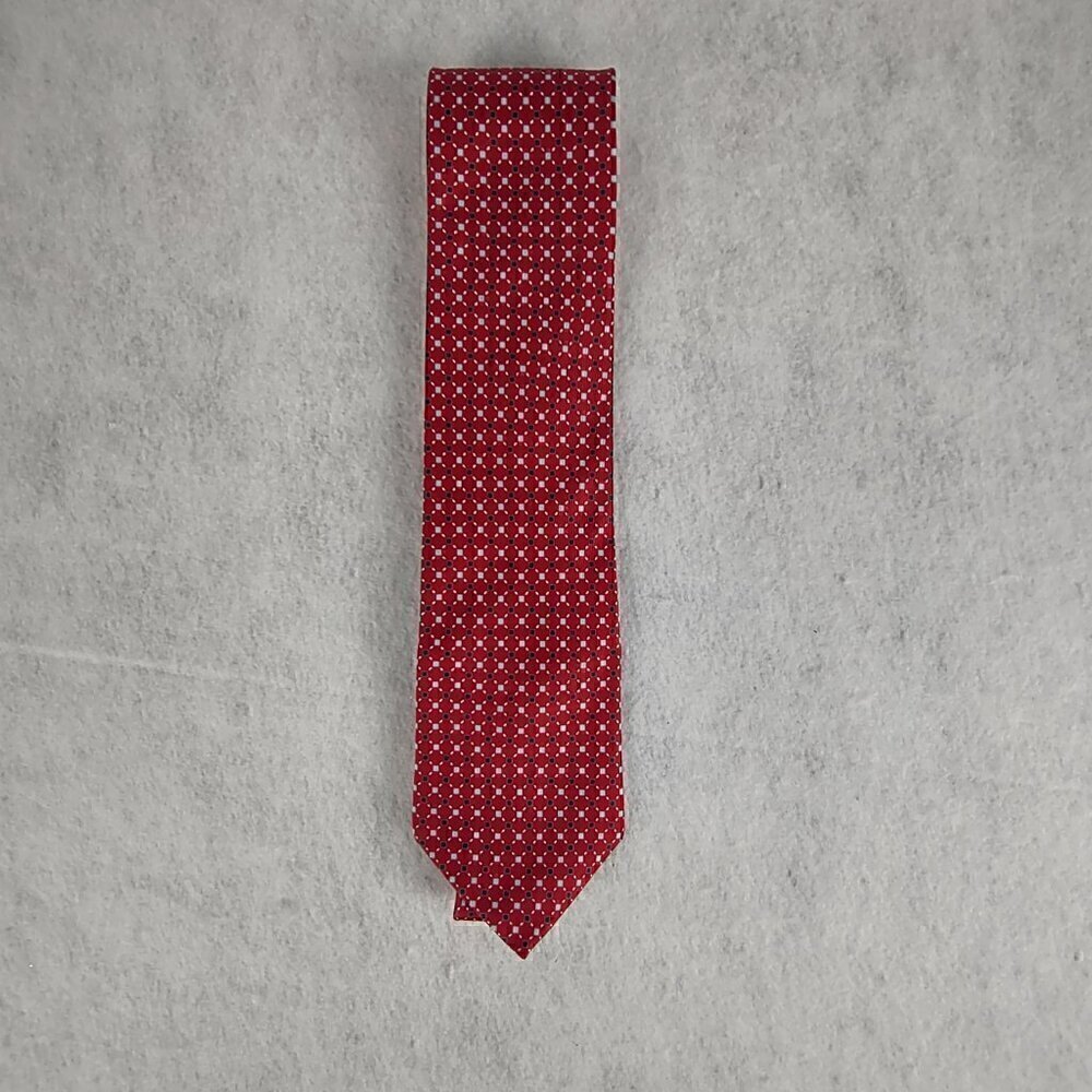 Bill Blass Men's Burgundy, Black, Gray Patterned 100% Silk Necktie